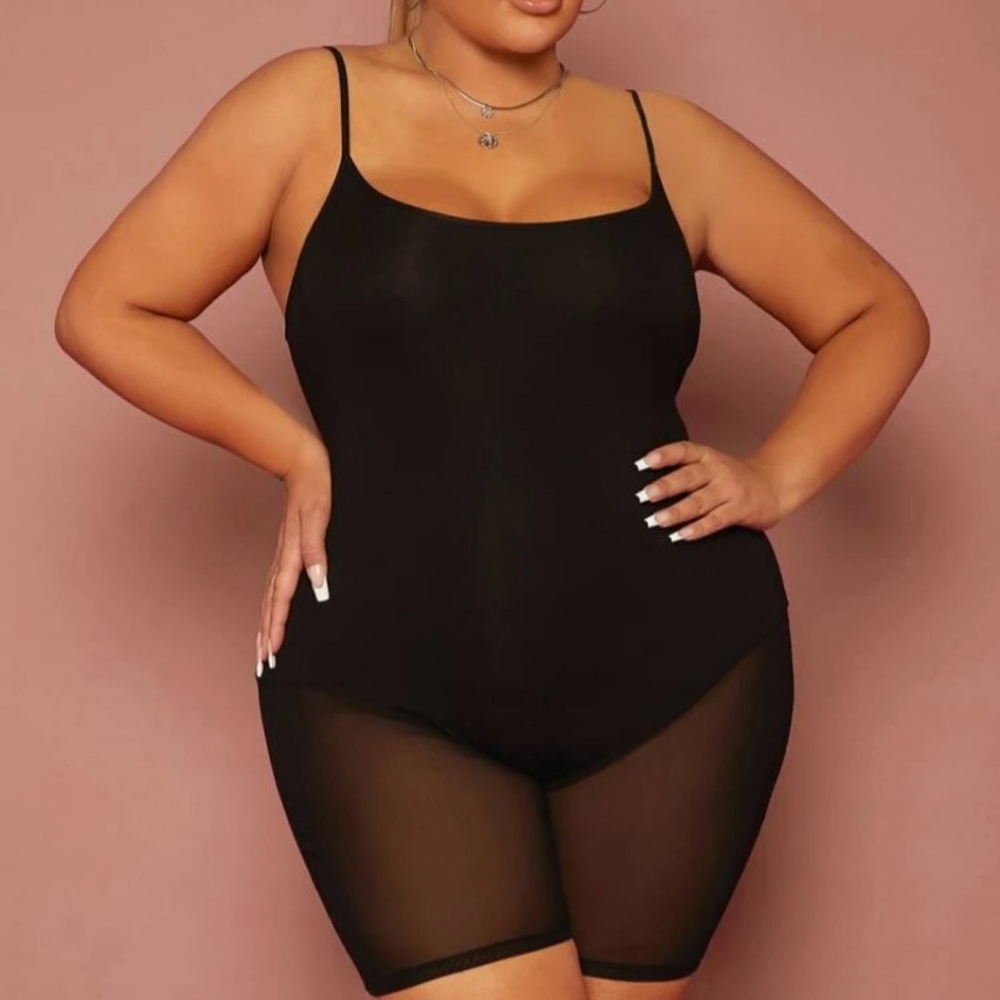 NWT SHEIN SXY Plus Bodysuit Insert Contrast Mesh Unitard Romper